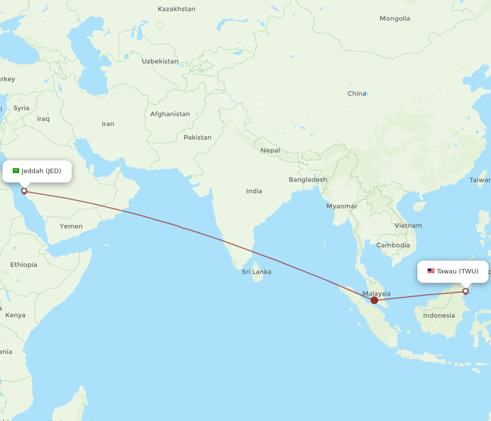 TWU to JED flights and routes map