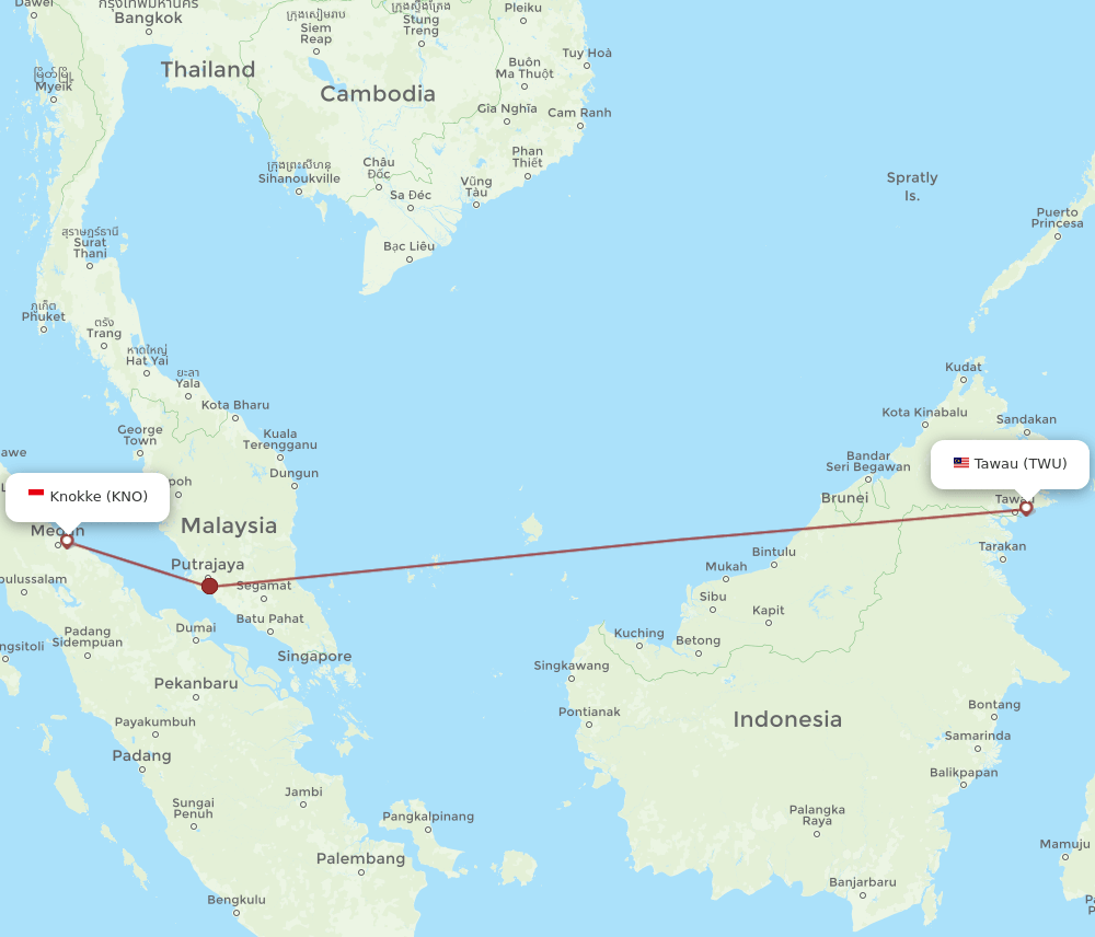 TWU to KNO flights and routes map