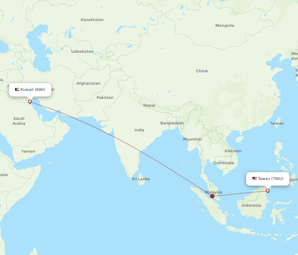 TWU to KWI flights and routes map