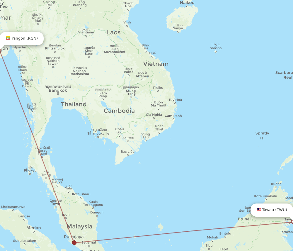 TWU-RGN flight routes
