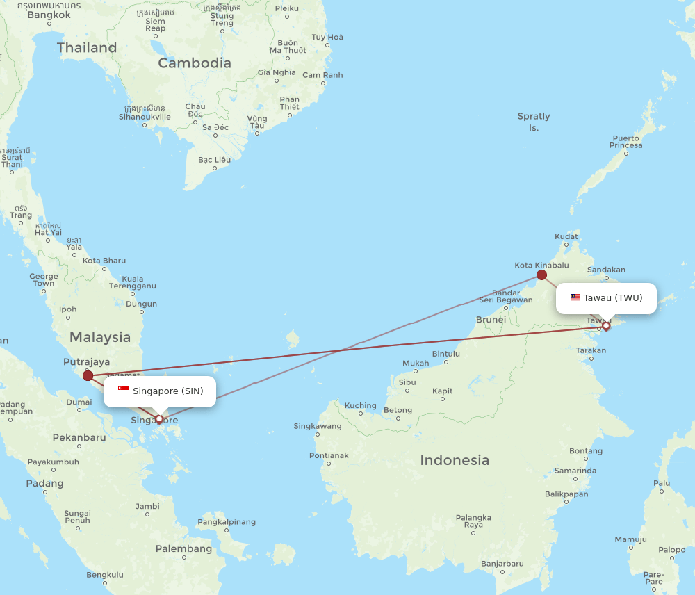 TWU-SIN flight routes
