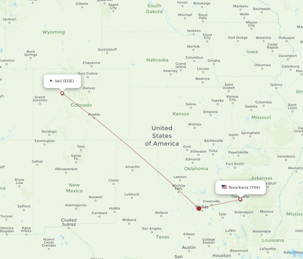 TXK-EGE flight routes