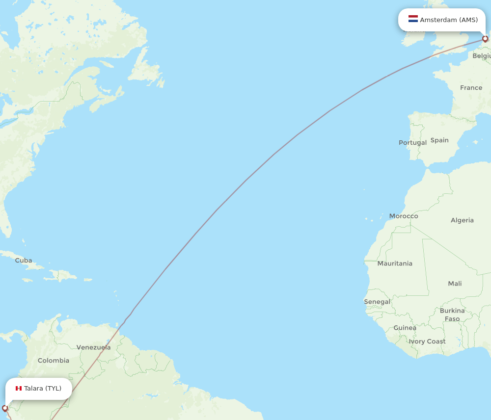 TYL-AMS flight routes