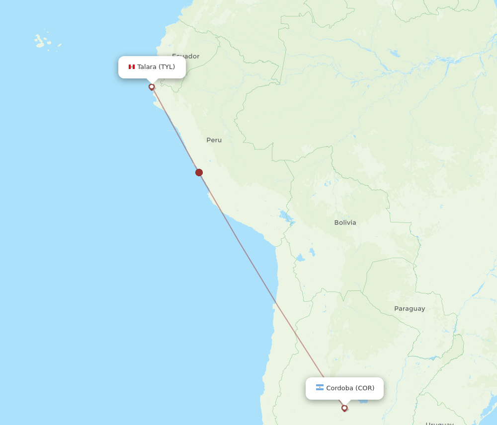 TYL-COR flight routes
