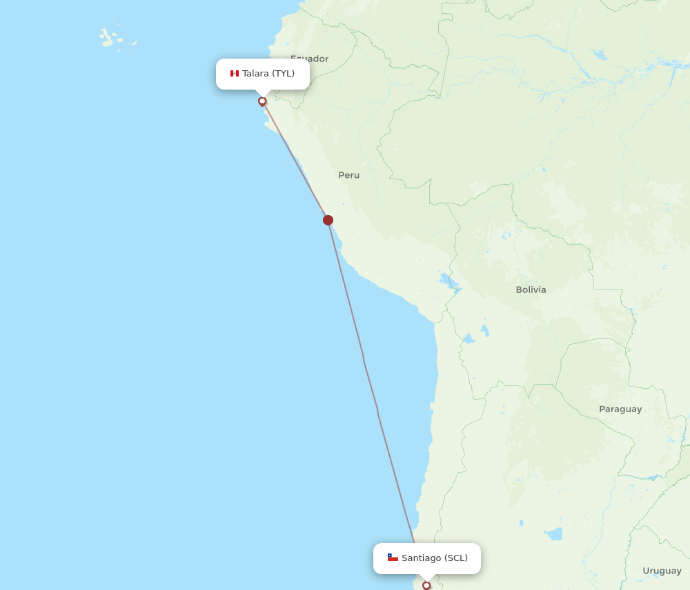 TYL to SCL flights and routes map