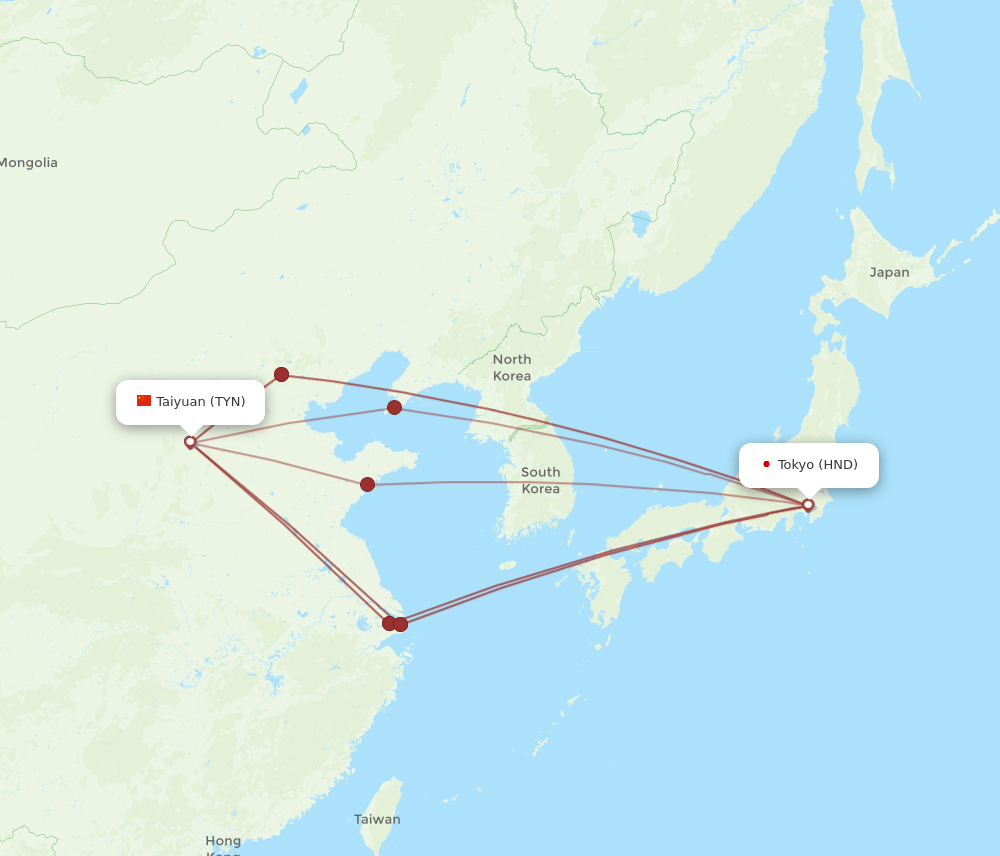 TYN-HND flight routes