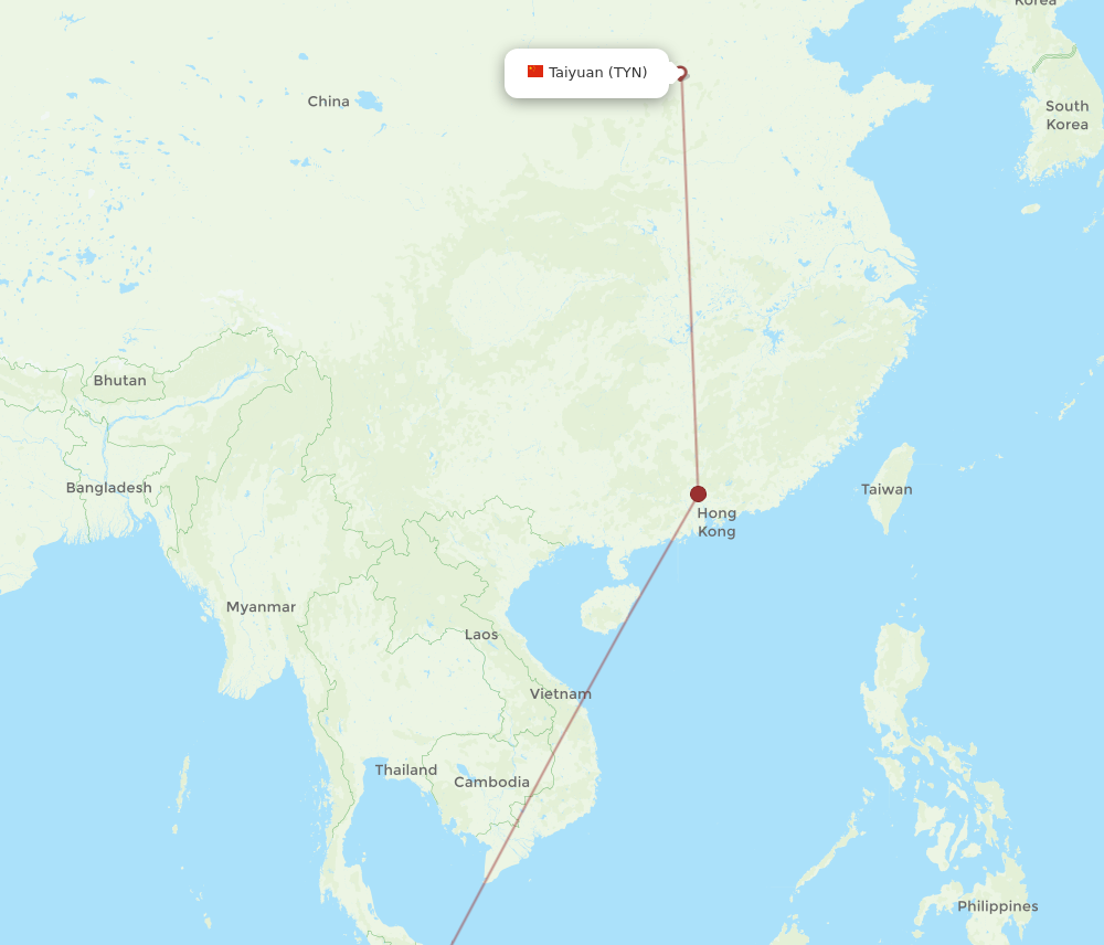 TYN to KUL flights and routes map