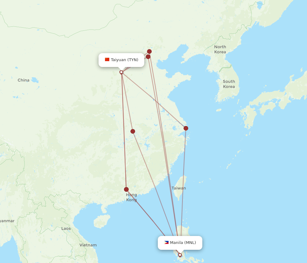 TYN-MNL flight routes