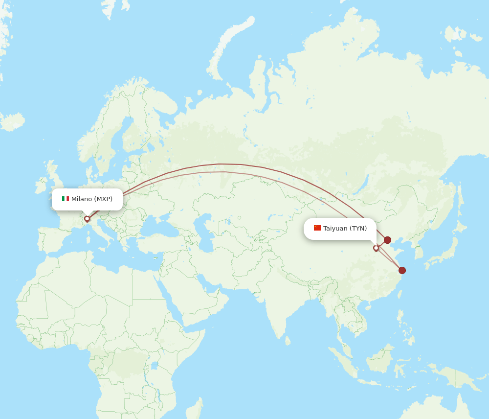 Milan - Taiyuan route map and flight paths