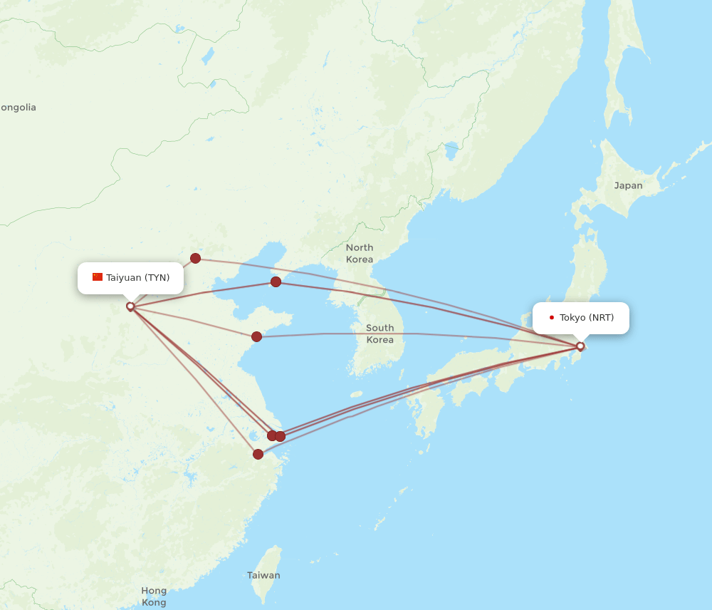 TYN-NRT flight routes