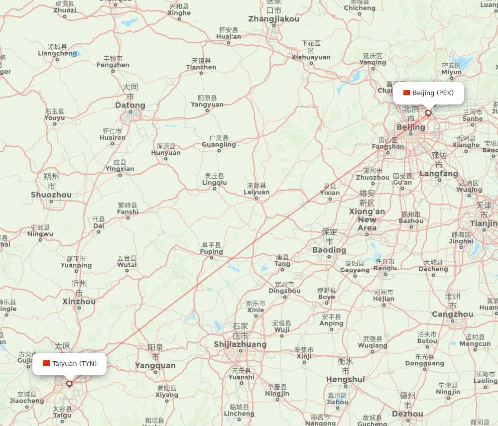 TYN to PEK flights and routes map