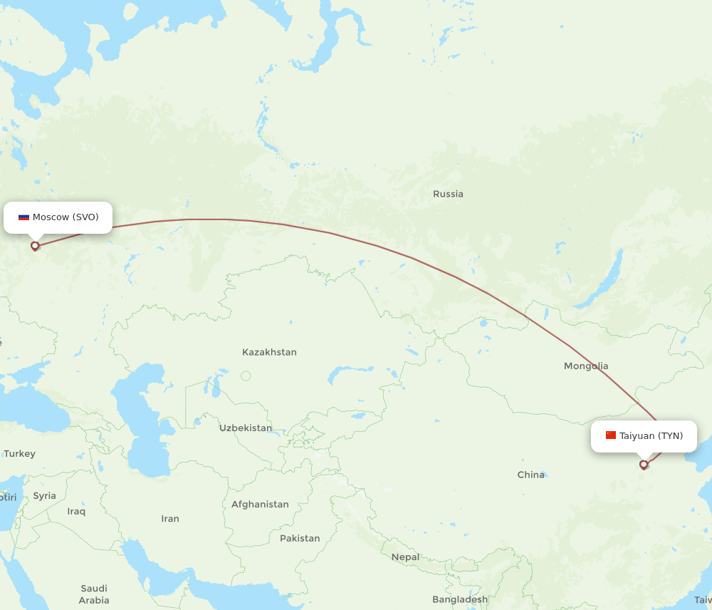 SVO to TYN flights and routes map