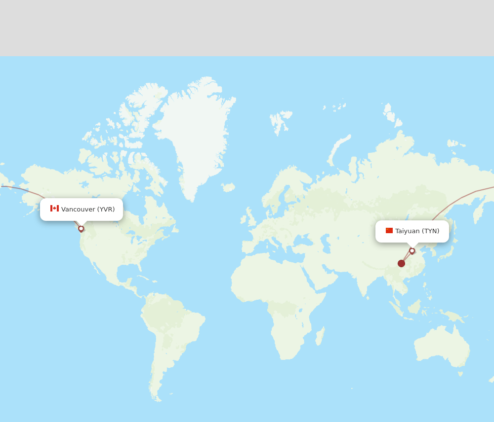 YVR to TYN flights and routes map