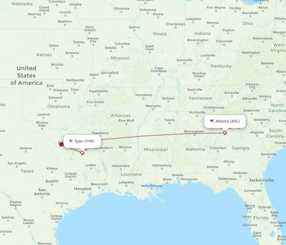 TYR to ATL flights and routes map
