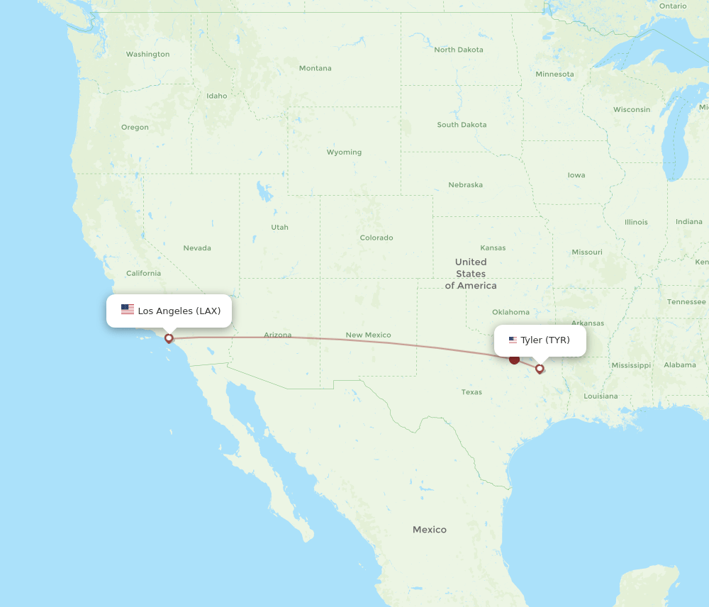 TYR to LAX flights and routes map