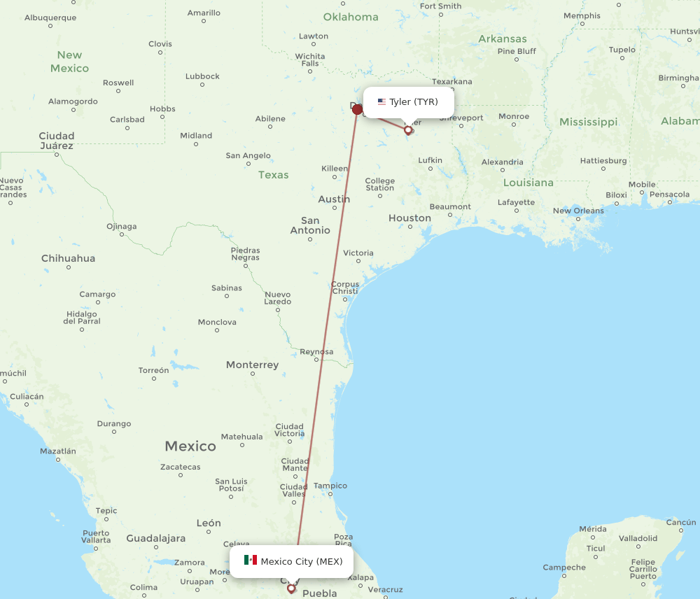 TYR to MEX flights and routes map