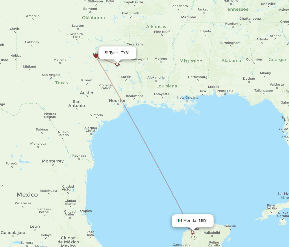 TYR to MID flights and routes map