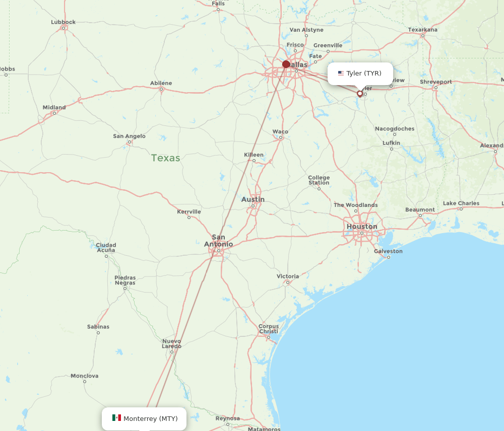 TYR to MTY flights and routes map