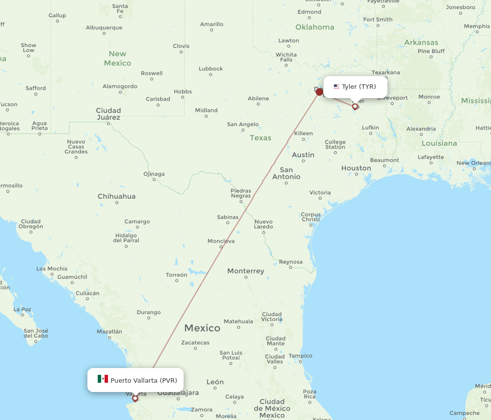 TYR to PVR flights and routes map