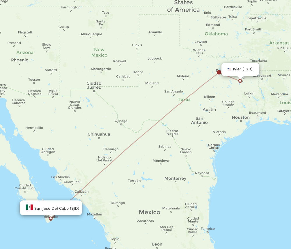 TYR to SJD flights and routes map