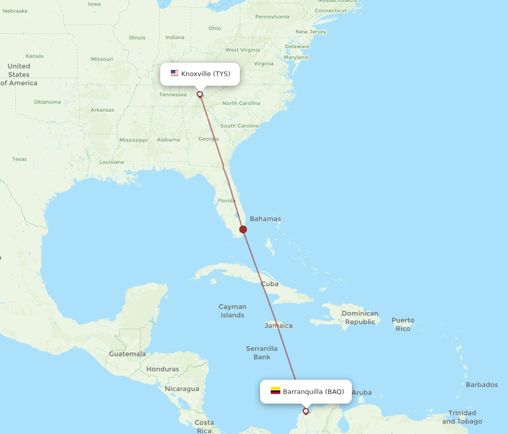 TYS to BAQ flights and routes map