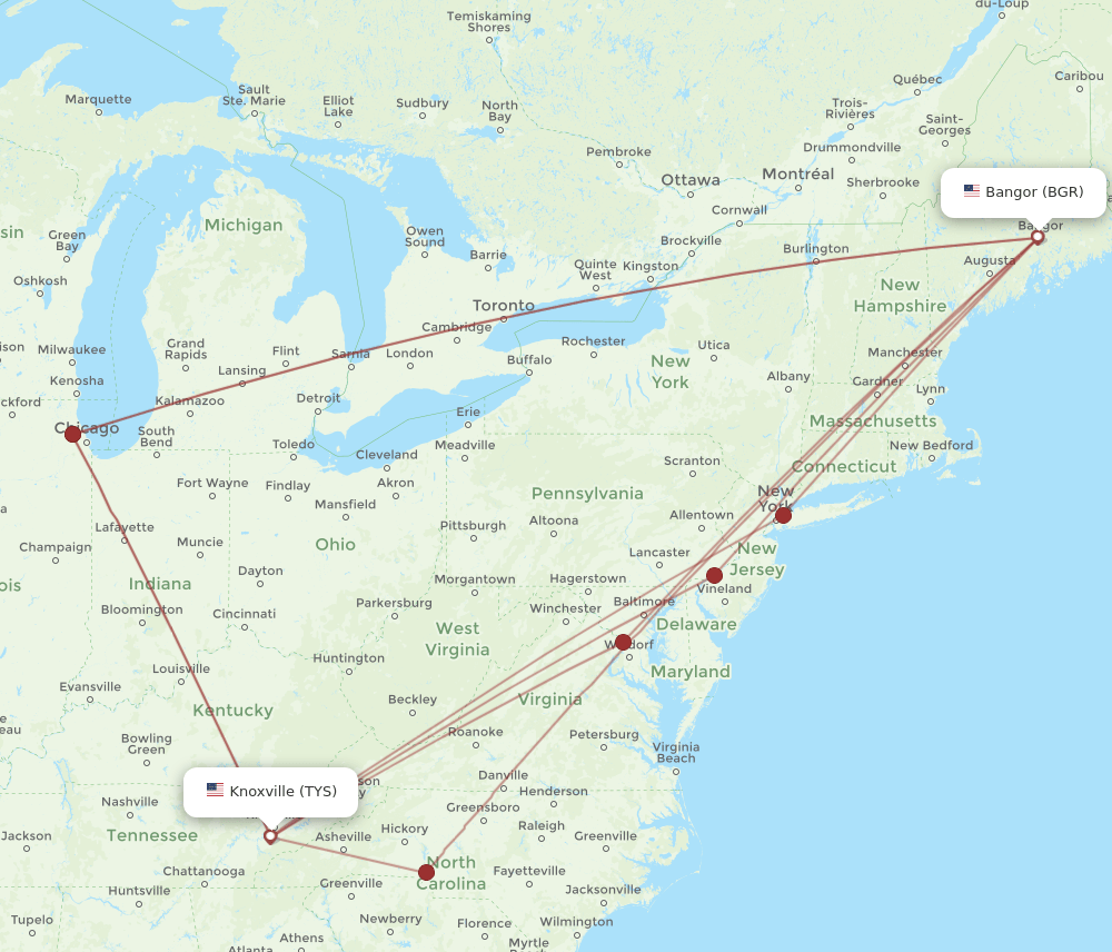 TYS-BGR flight routes