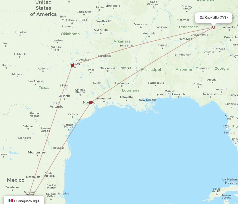 TYS-BJX flight routes