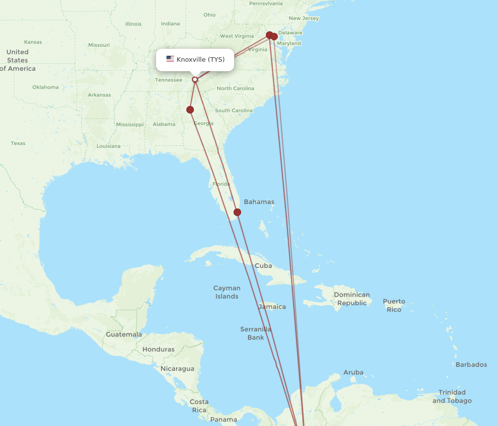 TYS to BOG flights and routes map