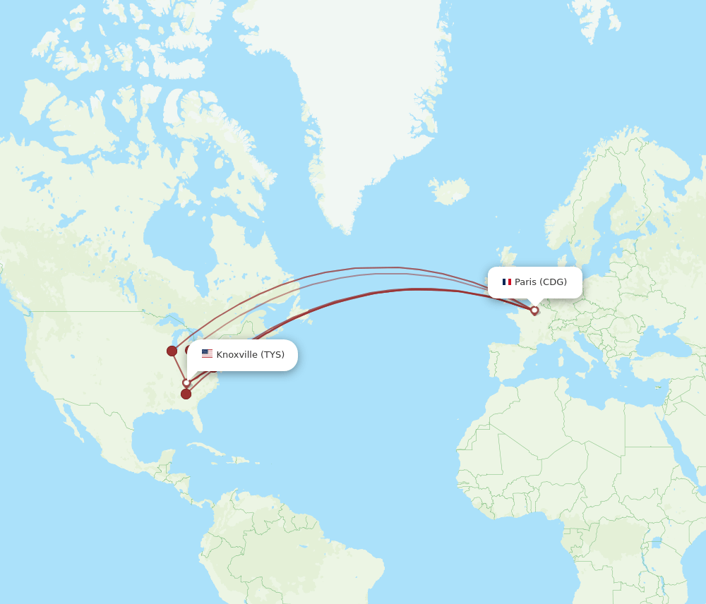 TYS-CDG flight routes