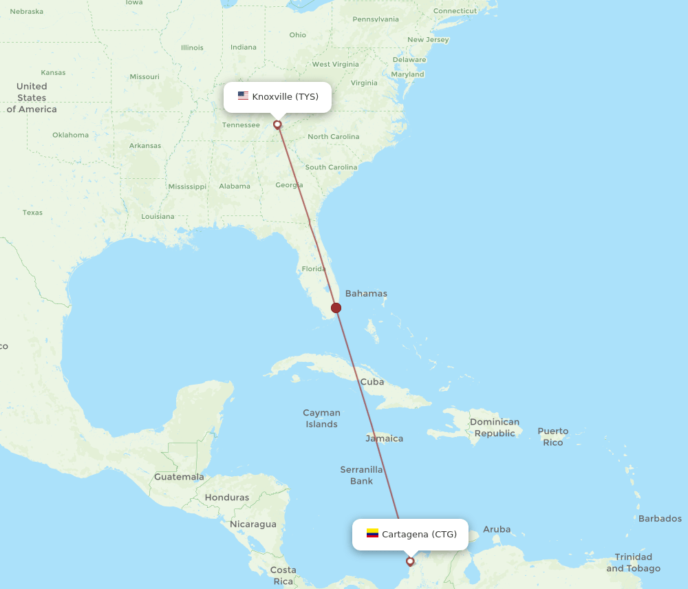 TYS-CTG flight routes