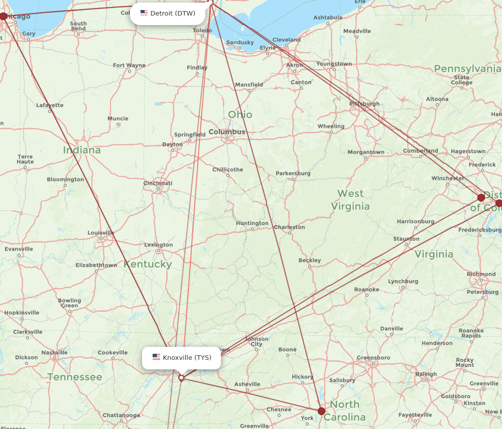TYS-DTW flight routes
