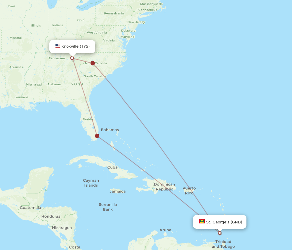 TYS-GND flight routes