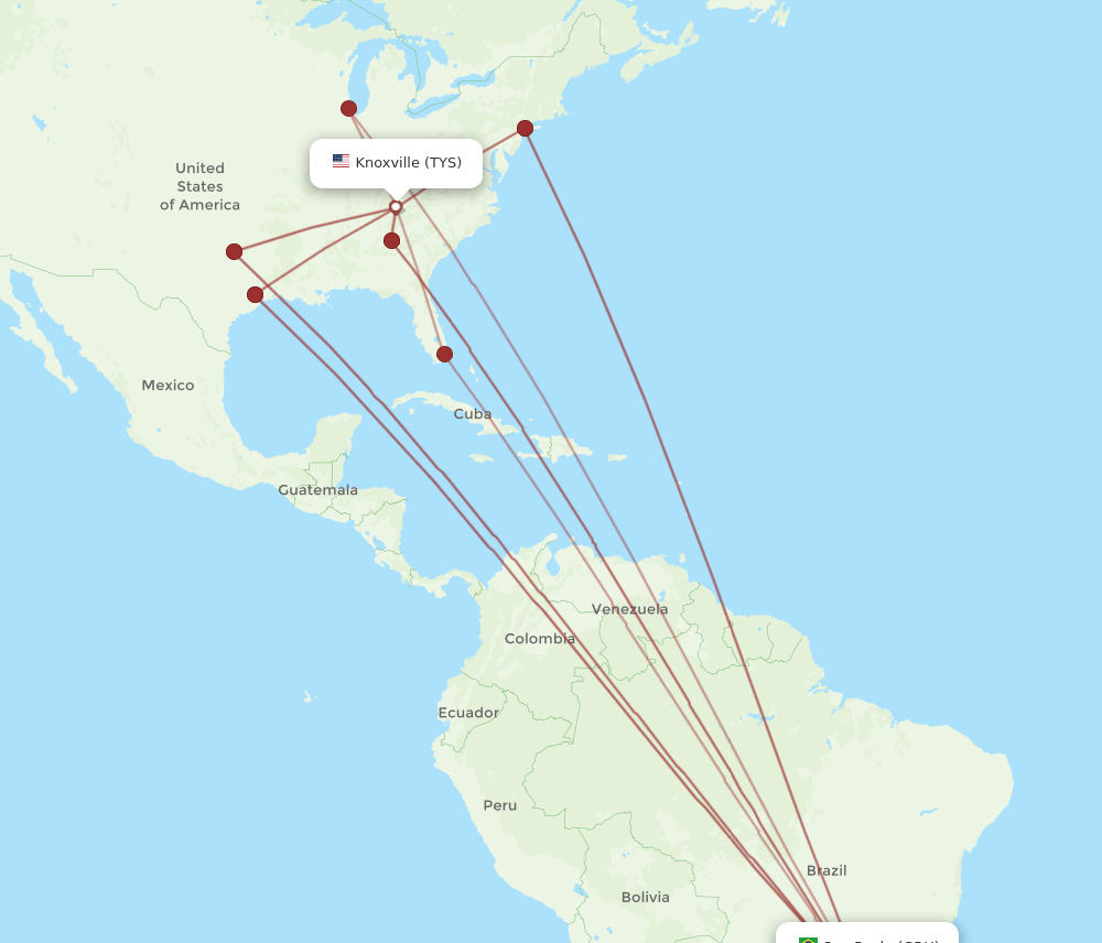 TYS-GRU flight routes