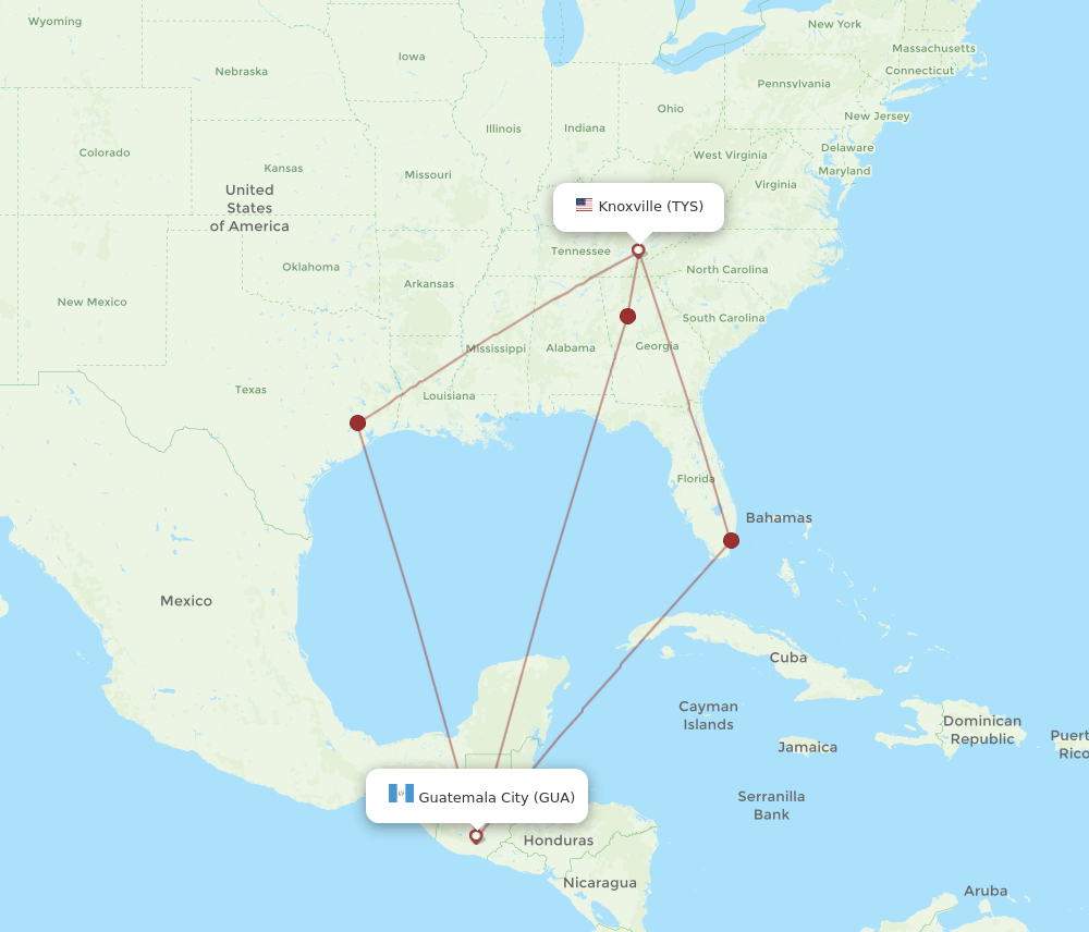 TYS-GUA flight routes