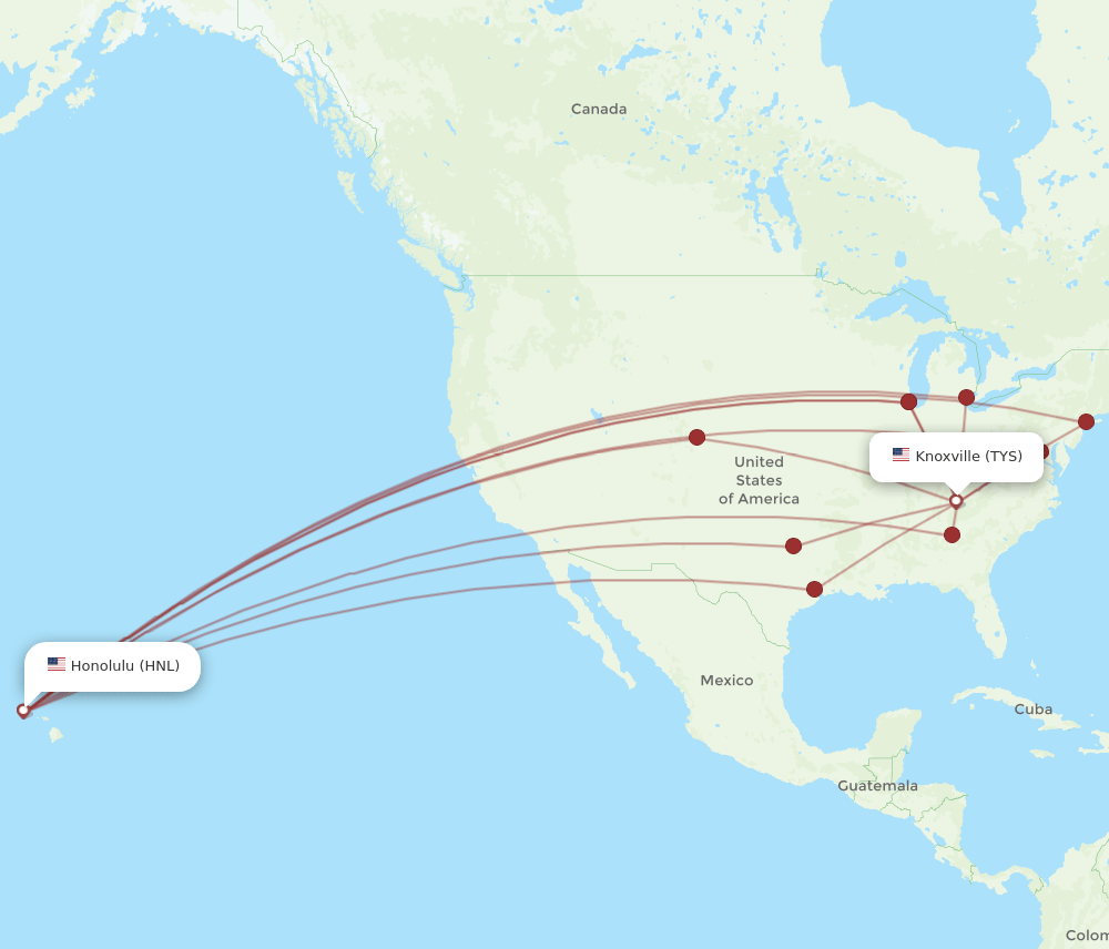 TYS-HNL flight routes