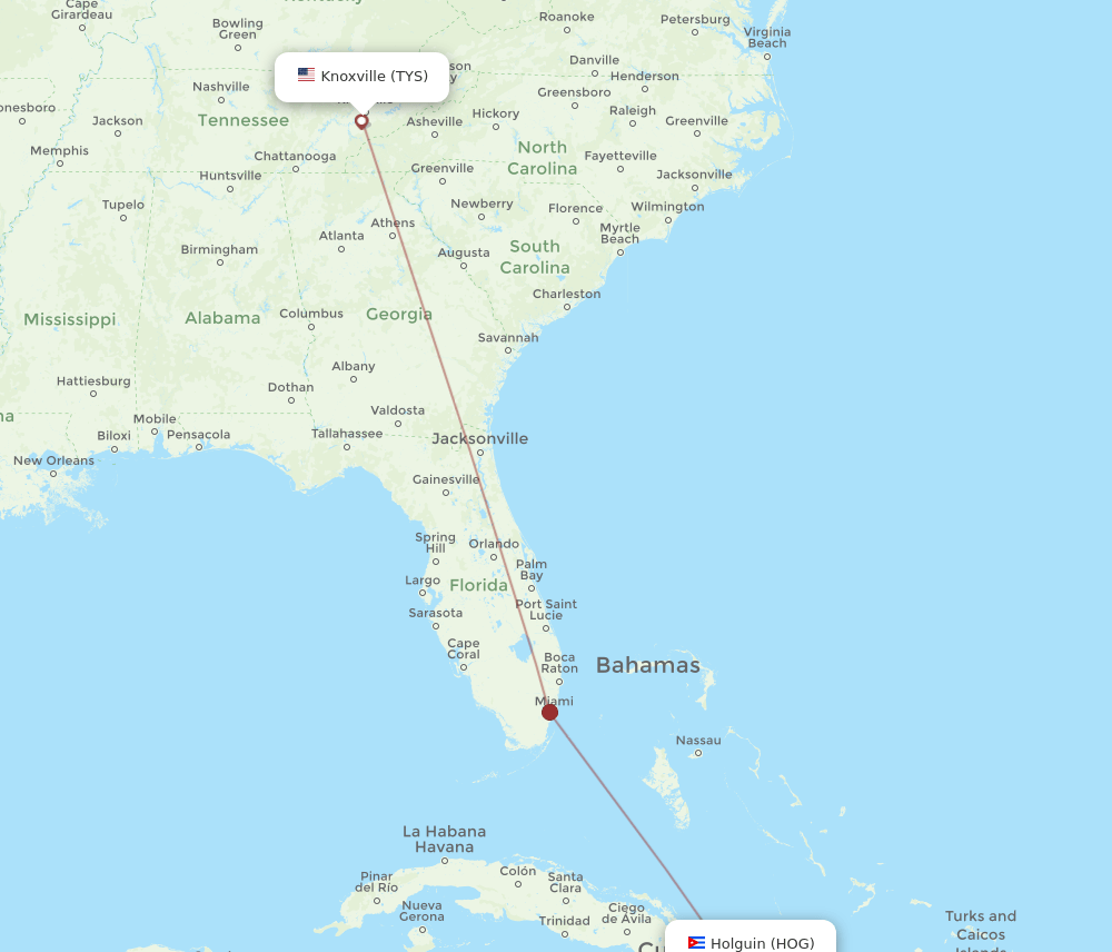 TYS-HOG flight routes