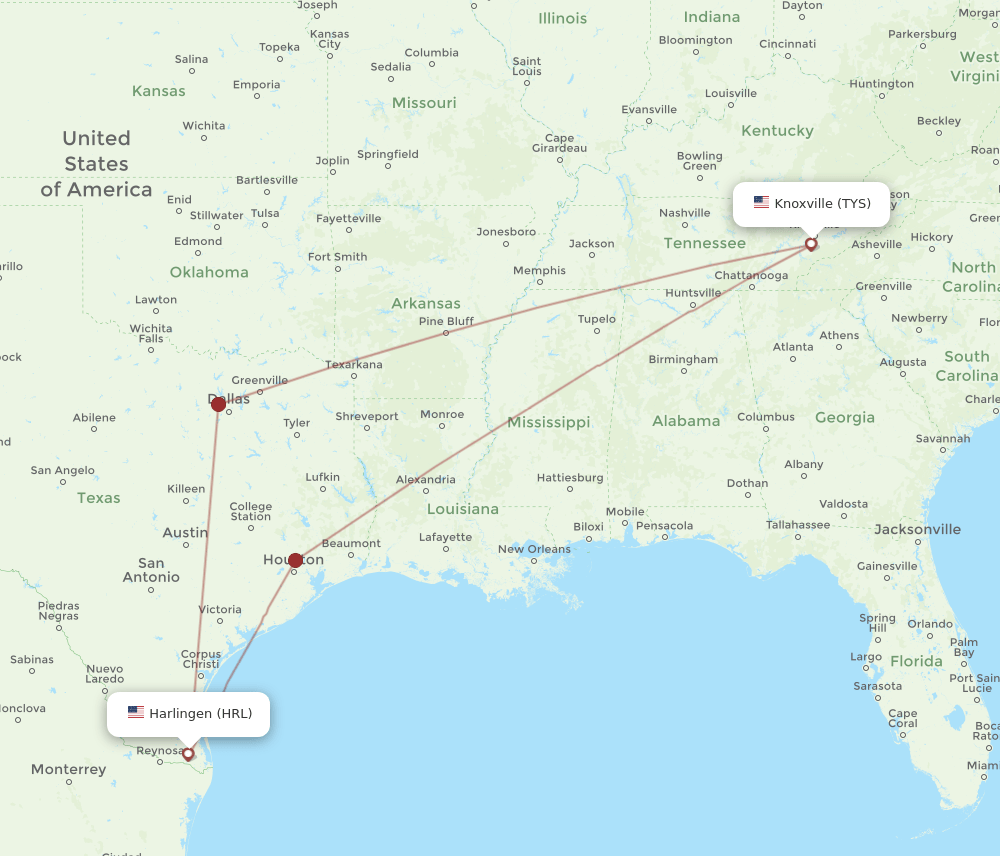 TYS-HRL flight routes