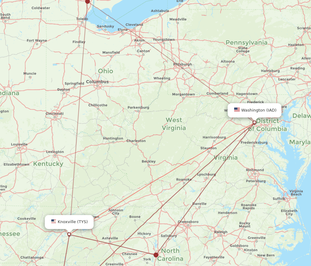 TYS-IAD flight routes