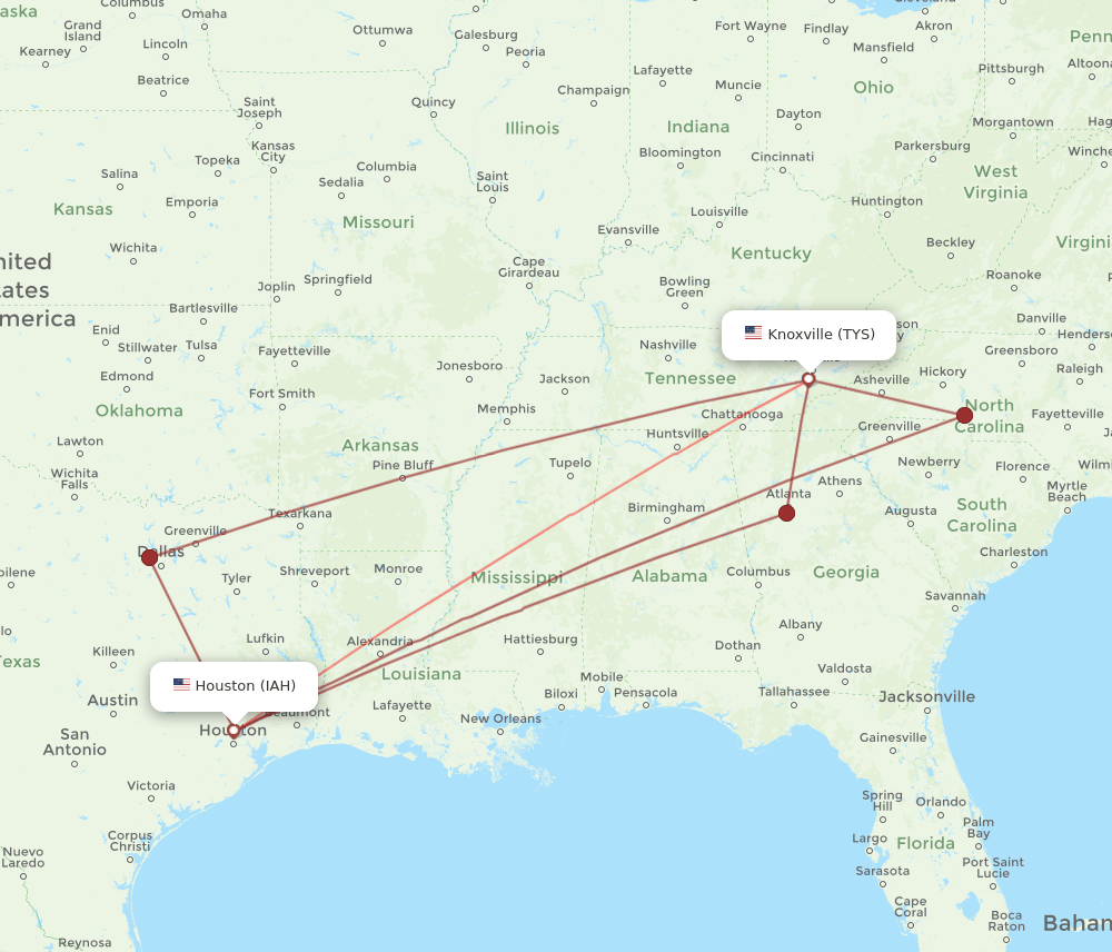TYS-IAH flight routes