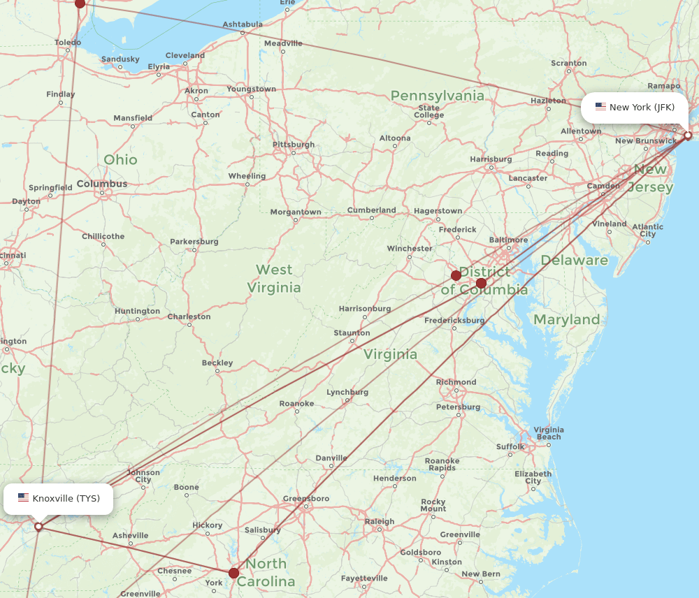 TYS-JFK flight routes