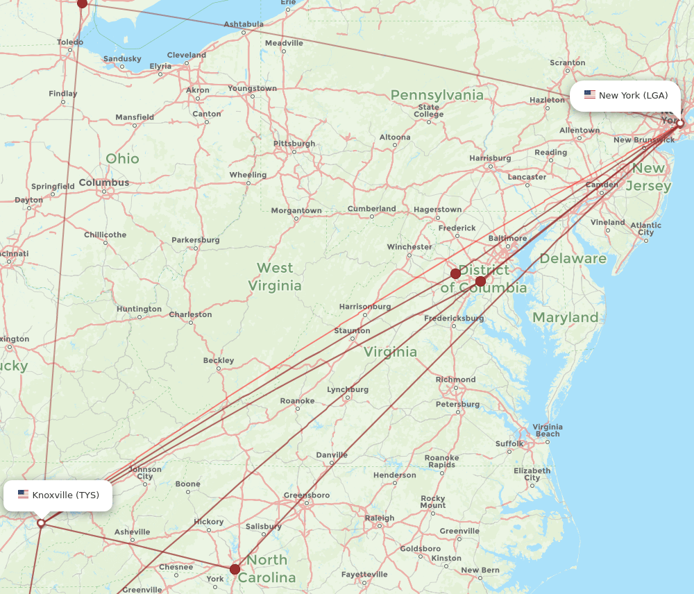 TYS-LGA flight routes