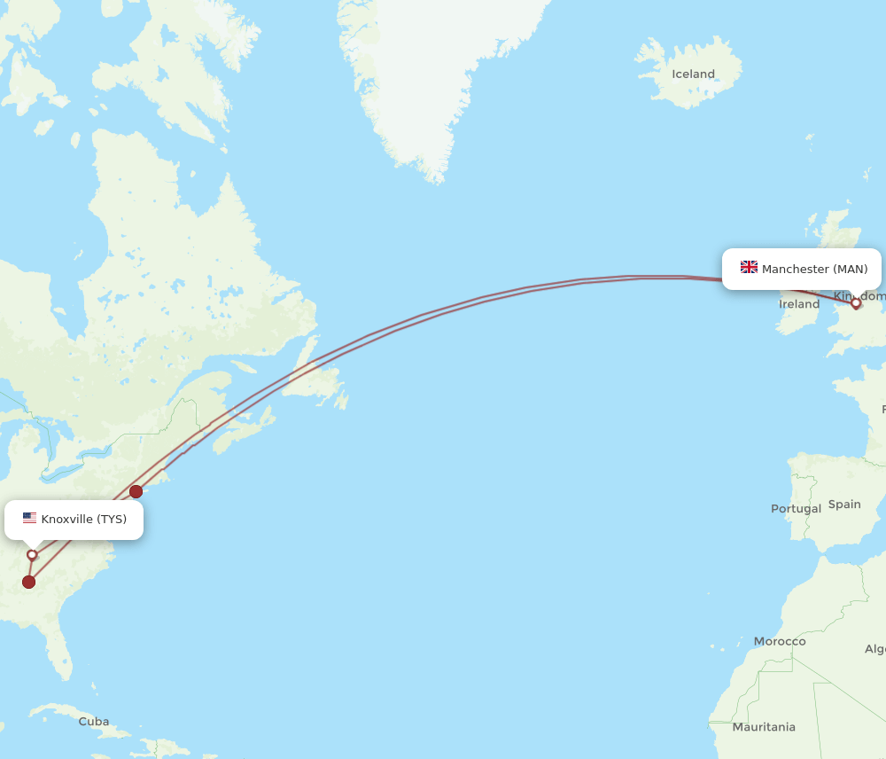 TYS to MAN flights and routes map