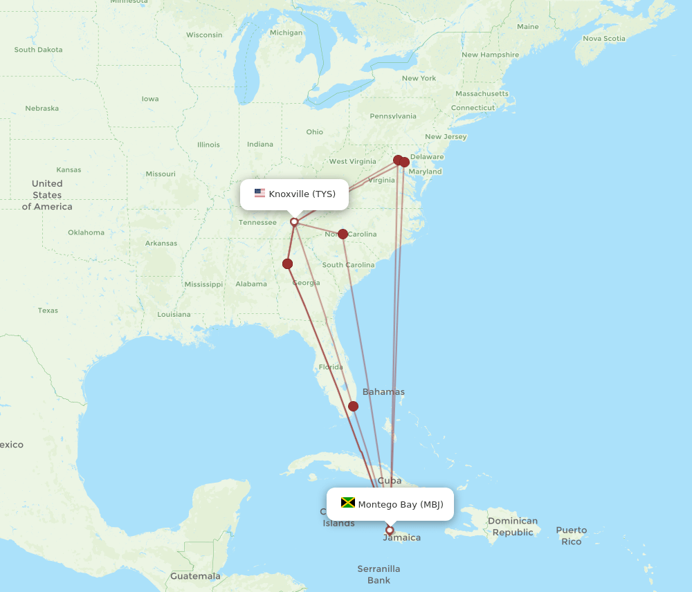 TYS-MBJ flight routes