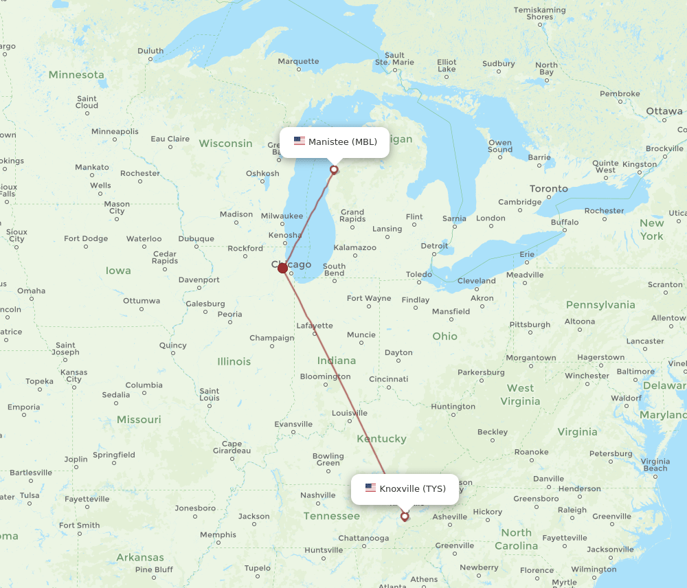 TYS to MBL flights and routes map
