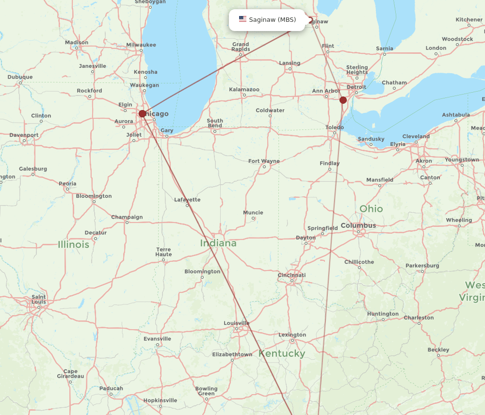 TYS-MBS flight routes