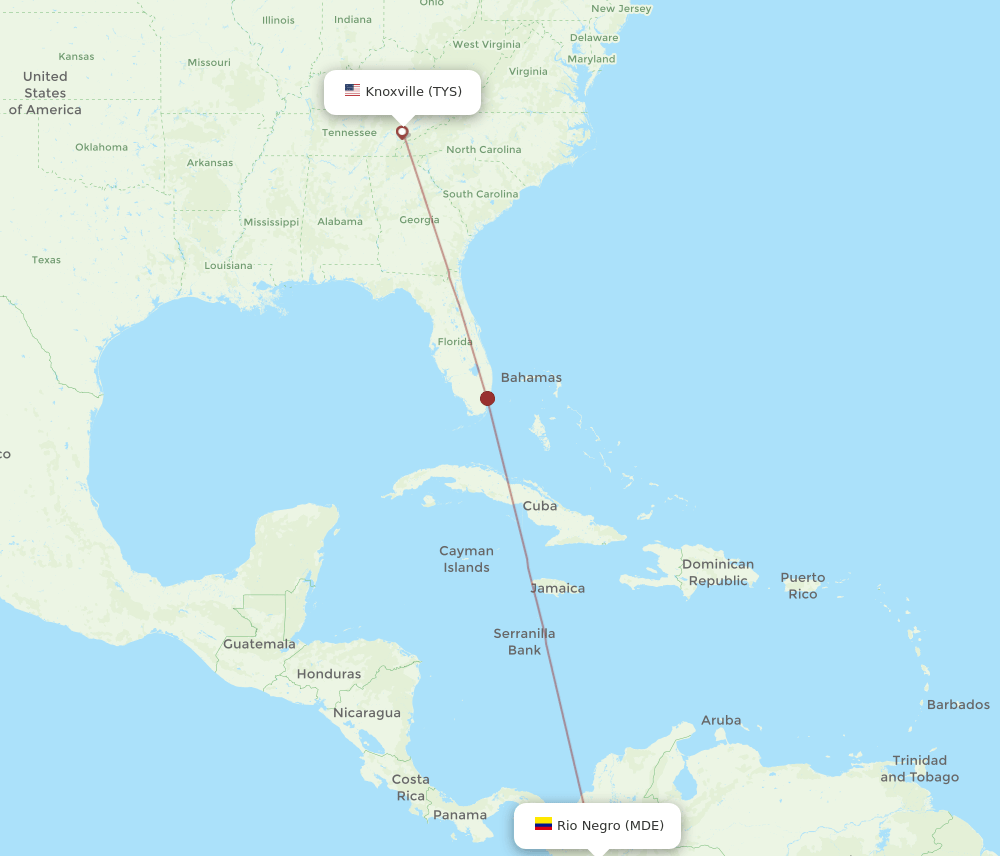 TYS to MDE flights and routes map
