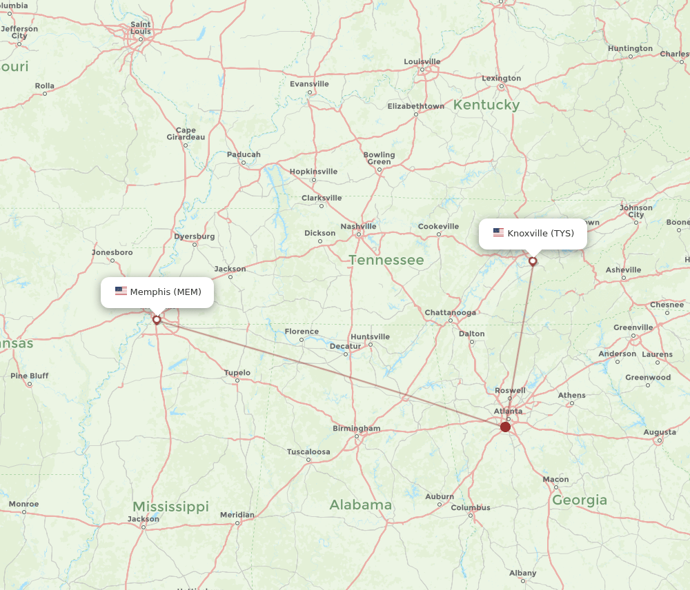 TYS-MEM flight routes