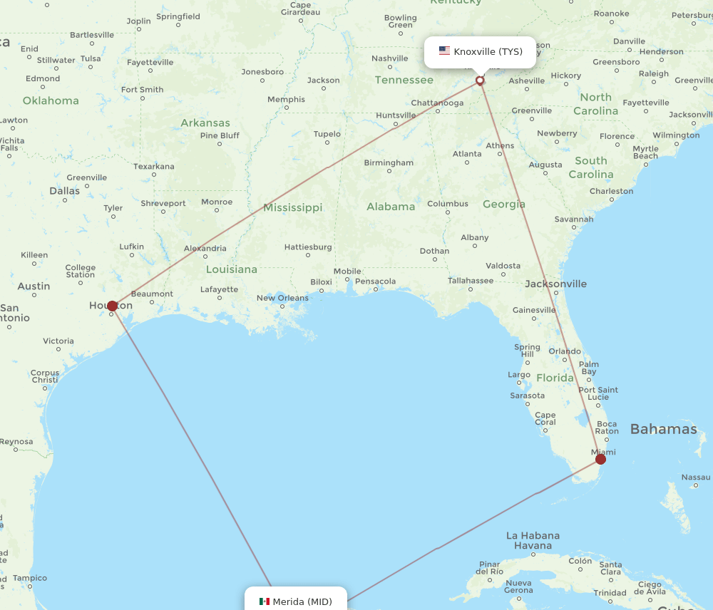 TYS-MID flight routes