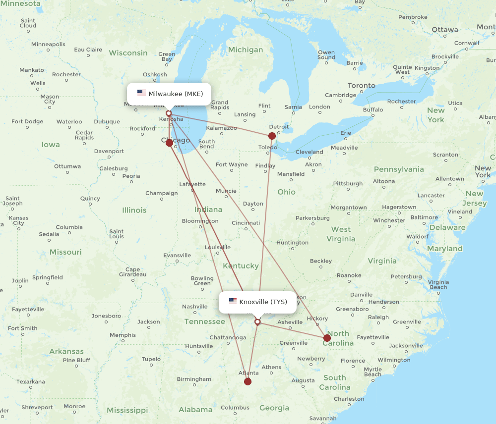 TYS-MKE flight routes