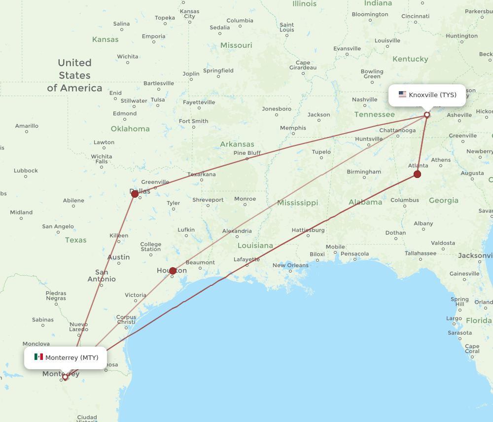 TYS-MTY flight routes